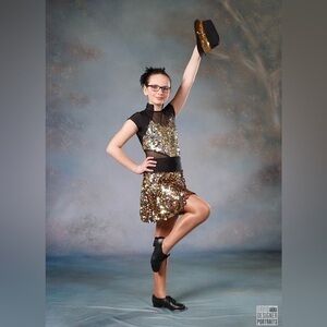 Girls Dance Costume Size Adult Small Black Gold Jazz Tap Contemporary Hip Hop